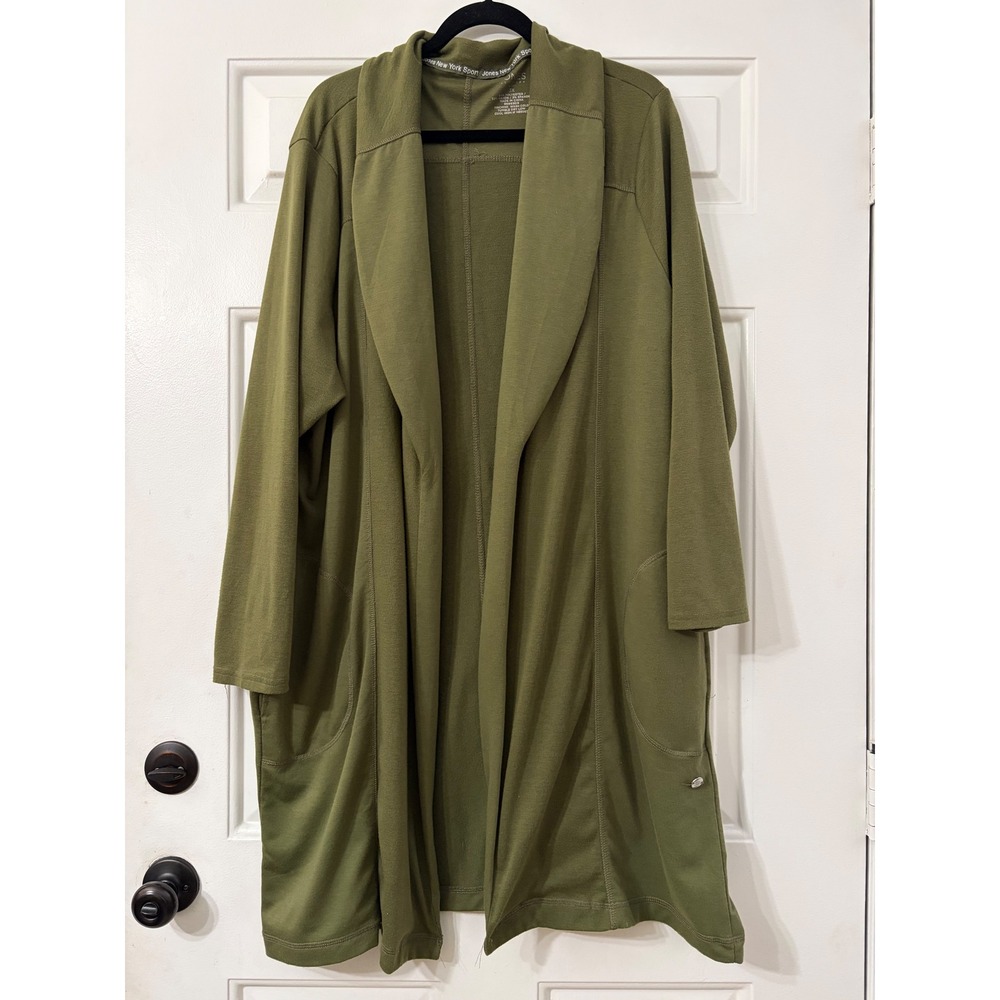 Jones New York | Plus size Sport Open Front Duster Cardigan | 3X || Olive Green|